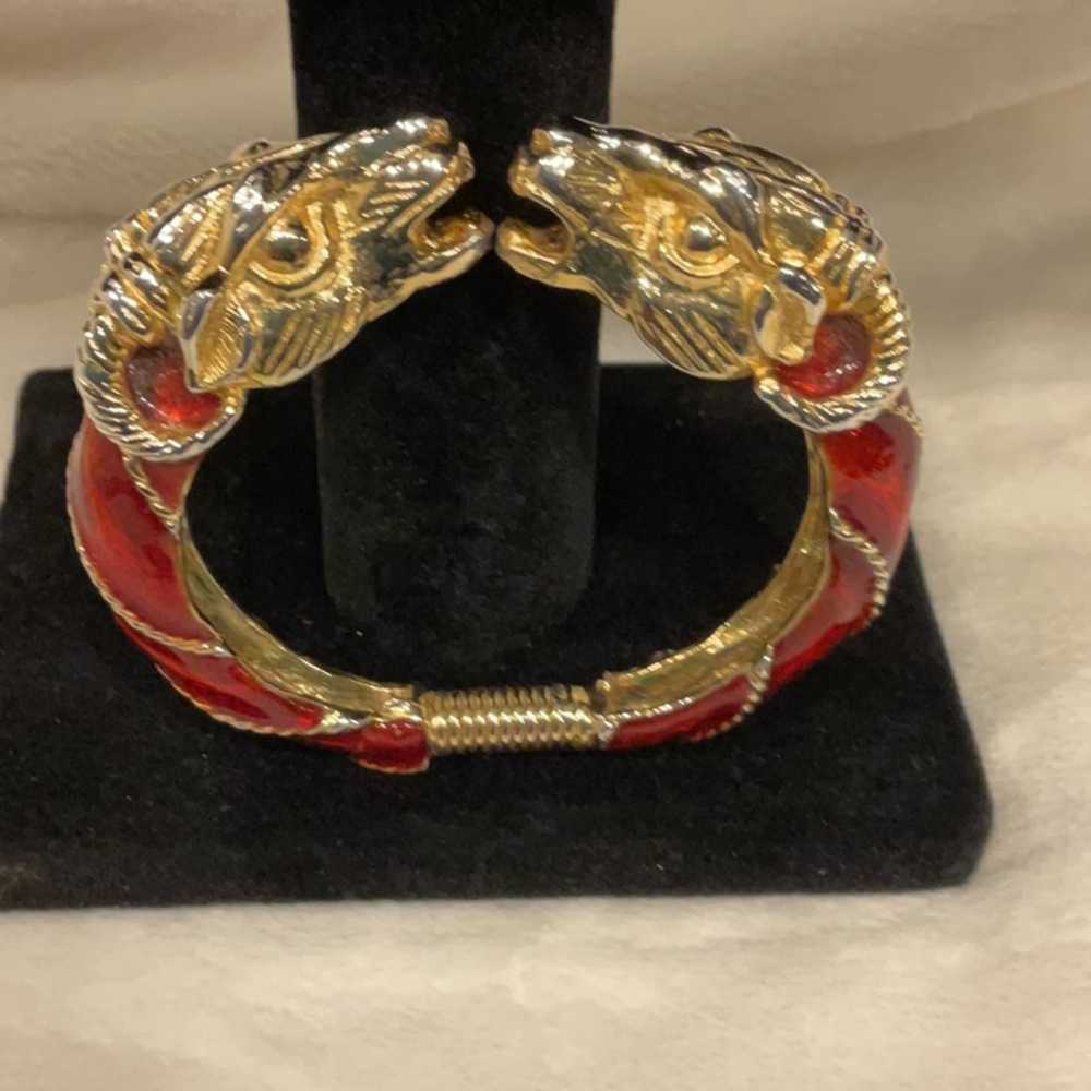 DONALD STANNARD Gold and Red enamel Dragon Head Bracelet